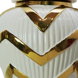 Vaso da pavimento in ceramica HMS 13 \ "bianco e oro Chevron urna in ceramica moderno stile Art déco per esterni e soggiorno - Product Image 3