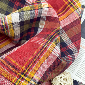 Tela de Lino 100% Tejida a Cuadros Rojos Teñida con Hilo Orgánico Ecológico de Alta Calidad para Ropa de Niñas, Lino Europeo Suave - Product Image 4