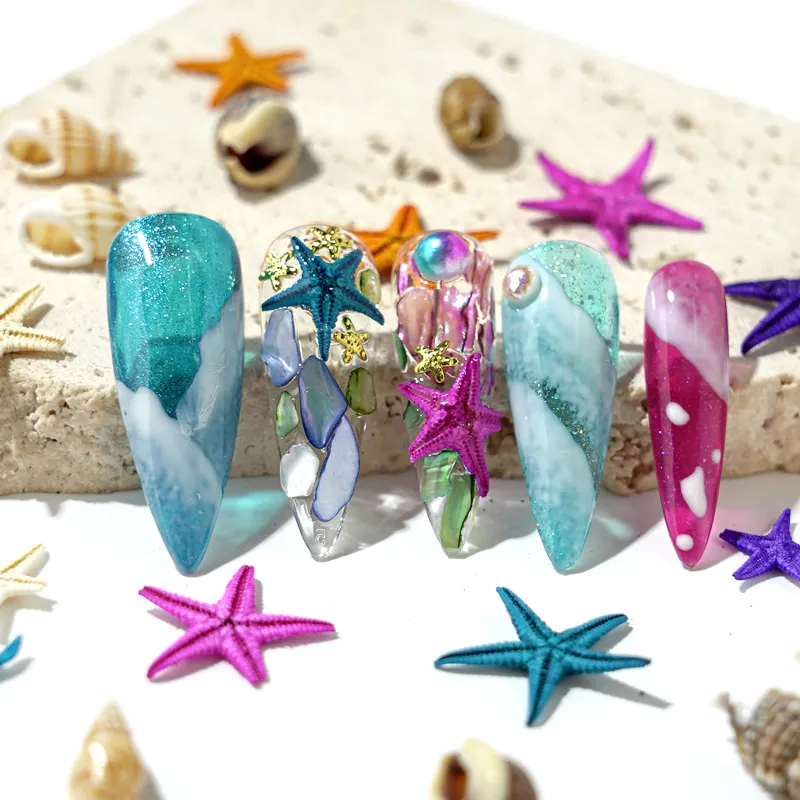 Natural Nail Decoration Starfish Conch Ocean Wind Irregular Abalone Slices Shells Rhinestone Nail Art Accessories Tools