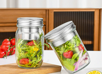 Stoples Kaca Salad 480ml, Wadah Penyimpanan Makanan dengan Tutup Stainless Steel untuk Persiapan Masakan