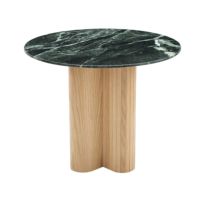 Table basse ronde moderne avec plateau en marbre vert et base en bois, écologique et durable pour le mobilier de salon