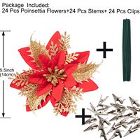 Pohon Natal bunga ornamen karangan bunga dekorasi emas merah Glitter Poinsettia bunga Natal buatan