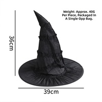 Chapeau de sorcière noir en velours Moni pour adulte, accessoire de costume d'Halloween, accessoire de fête classique pour cosplay, décoration de robe en polyester
