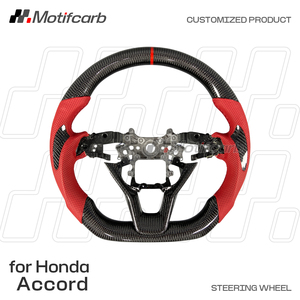 Volante Deportivo Personalizado de Fibra de Carbono con Empuñaduras de Cuero Rojo para Honda Accord Odyssey 10ª Generación 2018-2024 - Product Image 2