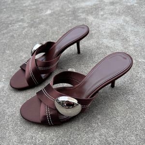 Sandali <span class=keywords><strong>Sexy</strong></span> con Punta Aperta per Donne ed Eleganti Scarpe Femminili alla Moda con Cinturini Incrociati Retrò e Nuovo Tacco a <span class=keywords><strong>Spillo</strong></span> - Product Image 5