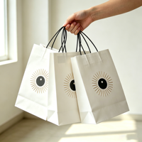 Sacs shopping en papier kraft personnalisés avec logo pour restaurants, vente en gros, poignées imprimées acceptées pour l'emballage alimentaire et la promotion