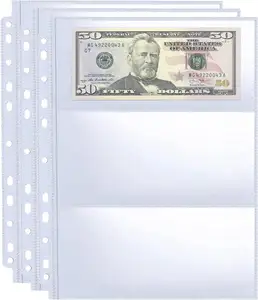 11孔货币袖子现金收集相册笔芯页面双面3口袋货币表用于收集美元钞票