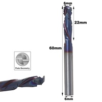 Fraises à bout en spirale de compression CNC en carbure monobloc à 2 cannelures avec revêtement nano bleu nACo – Fraises de fraisage à tige droite de 6 mm