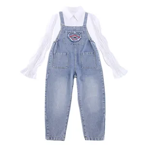 mädchen frühling 2024 herz bestickte denim-overall baby-kleidung mädchen-kleidungs-sets