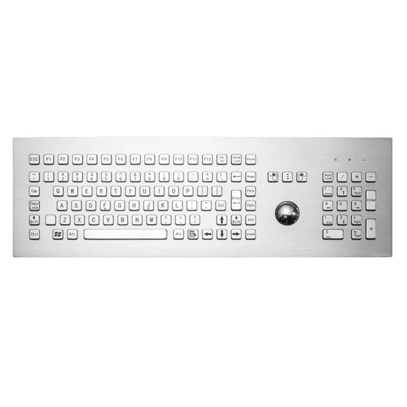 Front Panel Mount USB 103 Keys Waterproof Industrial Metal Stainless Steel Keyboard With Trackball And Number Keypad For Kiosk