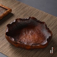 Plateau en racine de bambou carbonisé fait main, plateau à thé artisanal en forme de feuille de lotus, bol à fruits de style Wabi-sabi Zen pour la décoration de la maison