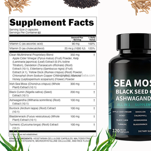 Cápsulas de musgo irlandés con aceite de semilla negra Ashwagandha Tiroides Soporte de energía inmune Suplemento orgánico vegano - Product Image 2