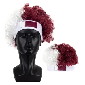 Custom cheap price promotion football fans gifts afro wig headband wig with Qatar country flag printed