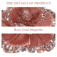 Décoration florale scintillante personnalisable pour arbre de Noël, or rose, magnolia, fleurs brillantes