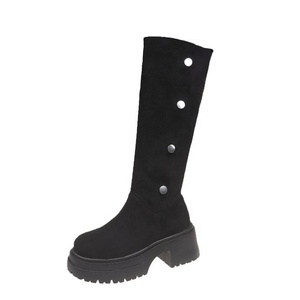 Summer New Style Women's Lace-up Merad High Top Thick Soled Square Heel High Calf <b>Boots</b> - Product Image 5