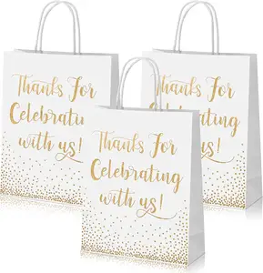 Altın düğün karşılama çanta otel misafirler için teşekkürler abd kağıt torbalar ile kutlayan için folyo düğün hediye çantası el ile