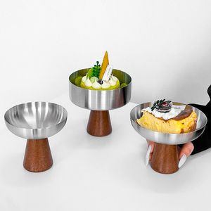 Coupelle à glace en bois de noyer 150/250 ml, assiette à gâteau en acier inoxydable SS304, bol à dessert/pudding pour restaurant <span class=keywords><strong>et</strong></span> fête - Product Image 6