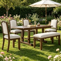 Ensemble de table à manger extensible en bois massif de style farmhouse avec 4 chaises rembourrées et un banc, meubles rustiques pour la cuisine et la salle à manger