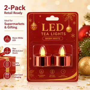 Lot de 2 bougies chauffe-plat LED électroplaquées métalliques, flamme vacillante jaune chaud sans flamme, pour Diwali, remise de diplôme, Noël, décoration de table - Product Image 6