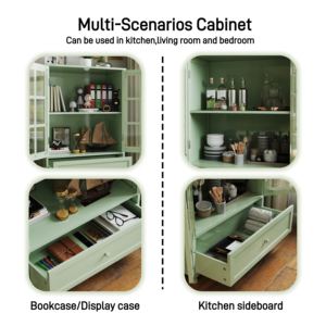 ארון מזנון מינימליסטי זריחה עם דלתות זכוכית כפולה ומגירה, ארון צד עץ מודרני לאחסון - Product Image 4