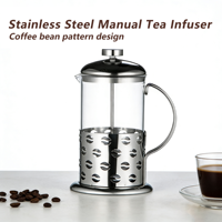 Théière en acier inoxydable de style français avec poignée confortable, bouilloire en verre pour le thé et le café, 350ml/600ml/800ml/1000ml, à pression