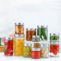 Bocaux de conservation alimentaire en verre ergonomiques avec couvercles métalliques hermétiques à vis 180ml 280ml 380ml 500ml pour miel, confiture, beurre