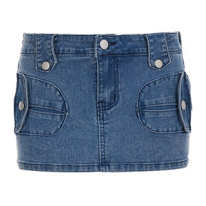 Jupe courte en jean vintage rétro pour femme, coupe ajustée, taille haute naturelle, avec poches obliques, pour l'été - Product Image 6