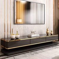 Ensemble de meubles de salon moderne en bois noir : Meuble TV et table basse de luxe avec plateau en verre et rangement intégré