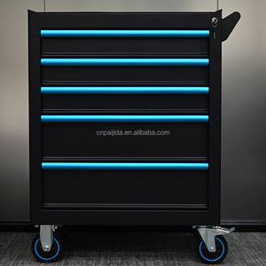 Chariot à outils en métal noir <span class=keywords><strong>pas</strong></span> <span class=keywords><strong>cher</strong></span>, chariot à outils industriel à roulettes avec 7 tiroirs, coffre à outils en acier avec plusieurs tiroirs - Product Image 2