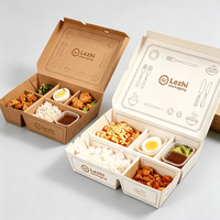 Boîte en papier kraft compartimentée, qualité alimentaire, jetable, pour la restauration rapide, à emporter
