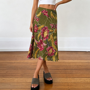 2026 New Women's Floral Midi <b>Skirt</b> High Waist A-Line Summer <b>Boho</b> Elegant Printed Mesh Casual Beach Vacation Long <b>Skirt</b> - Product Image 3