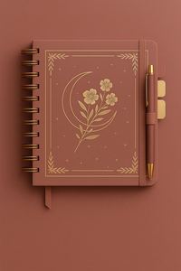Carnet A5 à couverture rigide en cuir estampé motif spirale fleur de lune, papeterie esthétique, journal, porte-stylo, intercalaires, cadeau personnalisé - Product Image 4