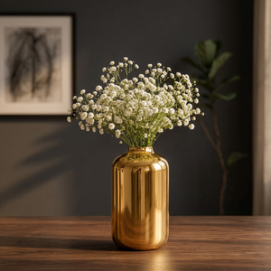 Jarrón de Metal Dorado para Flores, Moderno, Cilíndrico, Decoración de Mesa, Acabado de Latón de Lujo, Contenedor Floral para Sala de Estar y Comedor - Product Image 3
