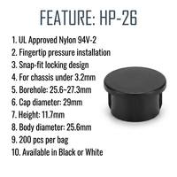 OUORO HP-26 pour bouchons de panneau moulés en Nylon 66 noir et blanc approuvés, bouchons d'extrémité de tuyau (200 pièces/sac, couleurs personnalisables)