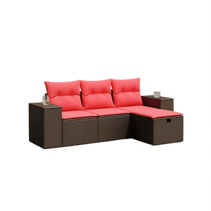 Ensemble de canapés de patio en polyrotin brun D0100XF6UFX avec coussins, meubles d'extérieur élégants - Product Image 1