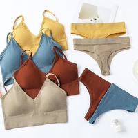 FF1663 ensemble de lingerie solide pour femmes soutien-gorge et culotte en coton sans couture sans anneau en acier ensembles de soutien-gorge et de culottes de sport pour filles