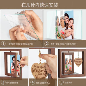 Wooden American-style rotating heart-shaped photo <b>frame</b>, creative photo <b>frame</b>, mother's gift, decorative wooden desktop - Product Image 5