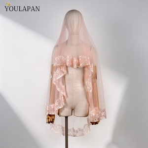YouLaPan V337 Velo <span class=keywords><strong>de</strong></span> <span class=keywords><strong>novia</strong></span> rosa con ribete <span class=keywords><strong>de</strong></span> encaje, <span class=keywords><strong>de</strong></span> malla suave <span class=keywords><strong>de</strong></span> una sola capa, color rubor, ideal para la ceremonia nupcial <span class=keywords><strong>de</strong></span> la <span class=keywords><strong>novia</strong></span> - Product Image 6
