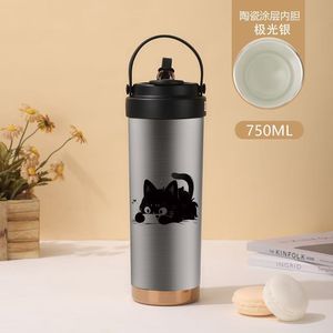 High Appearance Level <b>Large</b>-Capacity European Style Floral Pattern Portable Ceramic Inner Liner Insulated Coffee <b>Mug</b> Straw for - Product Image 3