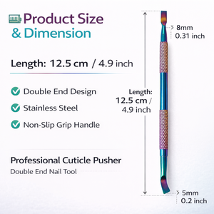 Pousse-cuticules double extrémité argenté professionnel pour manucure et pédicure, outil de soin des ongles en acier inoxydable avec poignée antidérapante et résistant à la rouille - Product Image 4