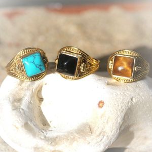 <b>Vintage</b> Square Gemstone Rings for Men Handmade Brass Signet Rings with Natural Stones, Wholesale Men <b>Jewelry</b> - Product Image 5