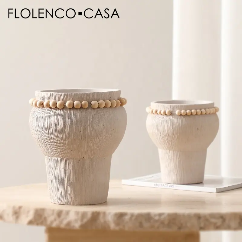 Vaso de cimento minimalista para decoração de mesa, vaso de flores branco nórdico para decoração de casa, enfeites de casamento