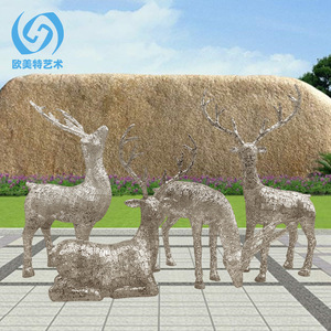 Sculpture de cerf en acier inoxydable, décoration de jardin extérieure, œuvre d'art métallique autoportante en forme d'animal pour hôtels, clubs, places publiques - Product Image 1