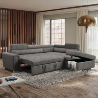Vente en gros canapé-lit d'angle sectionnel en tissu gris avec méridienne de rangement pouf lit-couchette à tirette au design moderne à bas prix