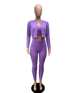 Tenues d'automne pour femmes, ensembles de vêtements de détente en tricot <span class=keywords><strong>3</strong></span> pièces, cardigan court, leggings moulants unis - Product Image 4