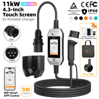 Cargador Portátil para Vehículos Eléctricos de 11kW CA, Tipo 2 IEC62196, Trifásico, IP65 Impermeable, Carga Inteligente con WiFi y App