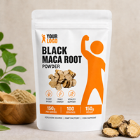 Poudre de racine de Maca noire 150g, d'origine péruvienne, à base de plantes, pour l'énergie et la vitalité quotidiennes, fabrication GMP, vente en gros, marque privée, support COA