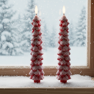 Bougie LED sans flamme en forme de sapin de Noël rouge Fanna, flamme 3D, télécommande, cire véritable, décoration de Noël d'hiver, 9,8 pouces, lot de 2 - Product Image 3