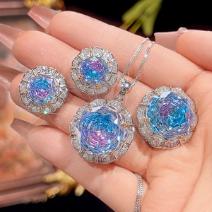 High Quality Eco-friendly Copper 16-10MM Rose Cut Color-Changing Cubic Zirconia Pendant <b>Earrings</b> Jewelry Necklace <b>Set</b> - Product Image 3