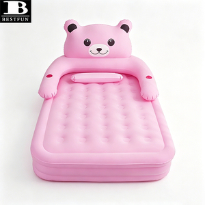 Colchón inflable tamaño Queen con diseño de oso rosa, elevado, con cabecera, para el hogar, invitados o camping. - Product Image 3